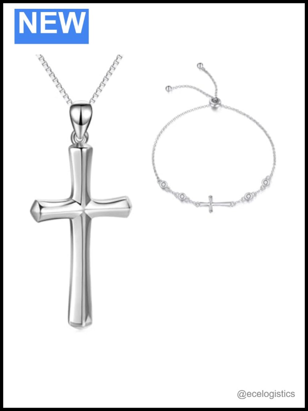 Sterling Silver Cross Necklace Bracelet Set